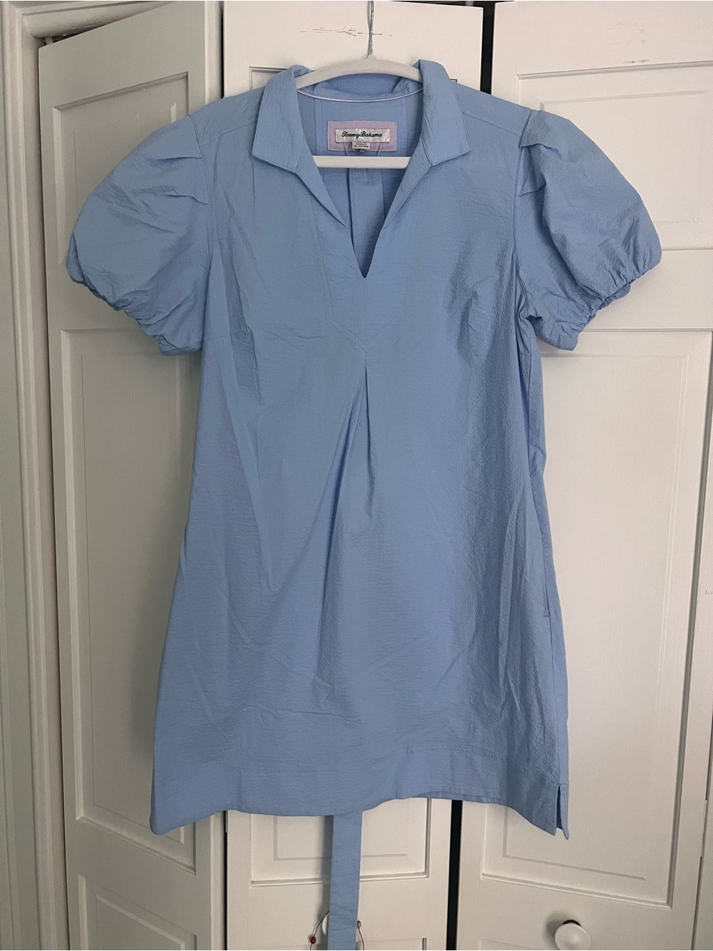 Tommy Bahama Light Blue Mini Dress with V-Neck Collar